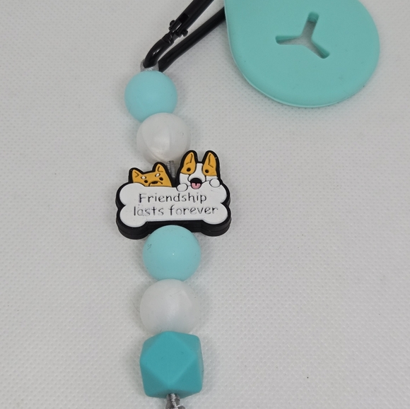 NWT Handcrafted Beaded Friendship Lasts Forever Dog Teal Poop Bag Holder - Picture 2 of 2